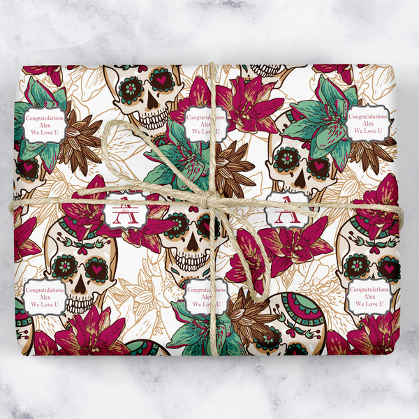 Custom Sugar Skulls & Flowers Wrapping Paper (Personalized)