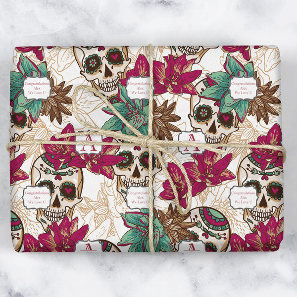 Sugar Skulls & Flowers Wrapping Paper Roll - Matte - Wrapped Box