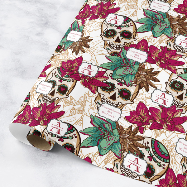 Sugar Skulls & Flowers Wrapping Paper Rolls- Main