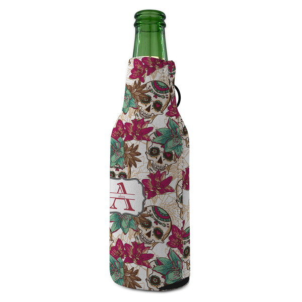 Sugar Skulls & Flowers Zipper Bottle Cooler - ANGLE (bottle)