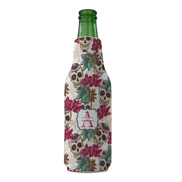 Sugar Skulls & Flowers Zipper Bottle Cooler - FRONT (bottle)