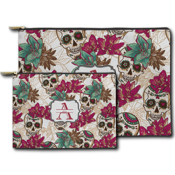 Sugar Skulls & Flowers Zippered Pouches - Size Comparison