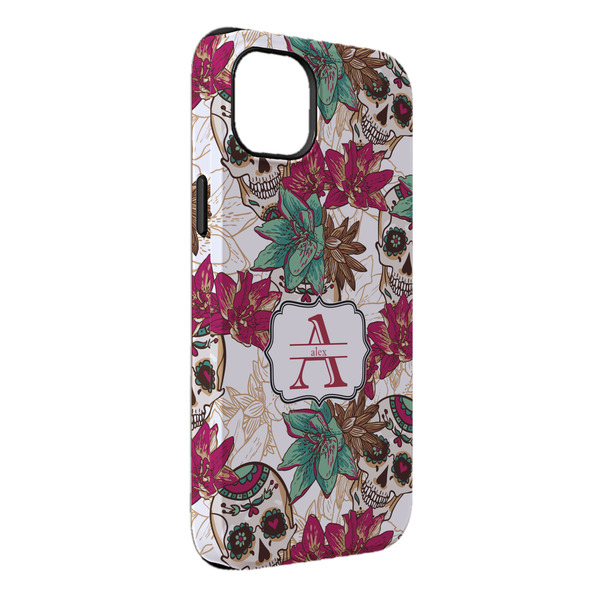 Custom Sugar Skulls & Flowers iPhone Case - Rubber Lined - iPhone 14 Plus (Personalized)