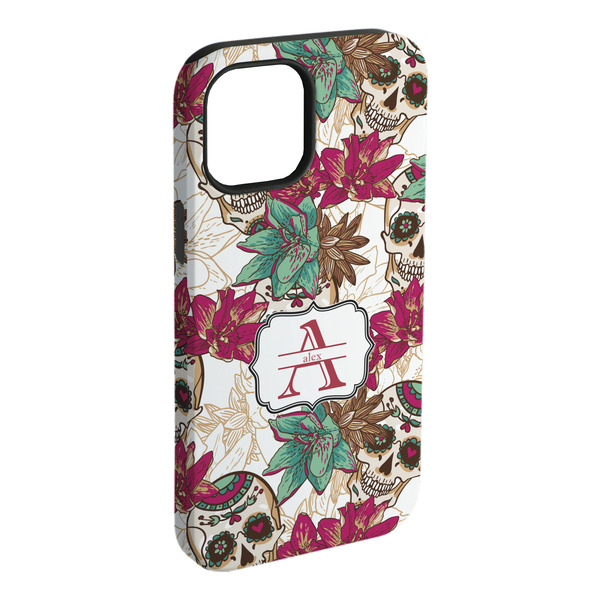 Custom Sugar Skulls & Flowers iPhone Case - Rubber Lined - iPhone 15 Plus (Personalized)