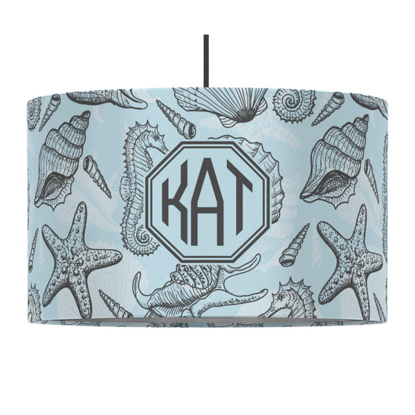 Sea-blue Seashells 12" Drum Lampshade - PENDANT (Fabric)