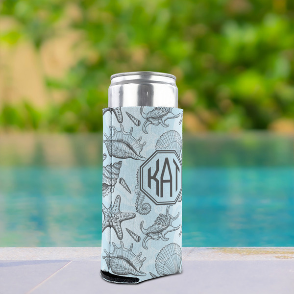 Sea-blue Seashells Can Cooler - Tall 12oz - In Context