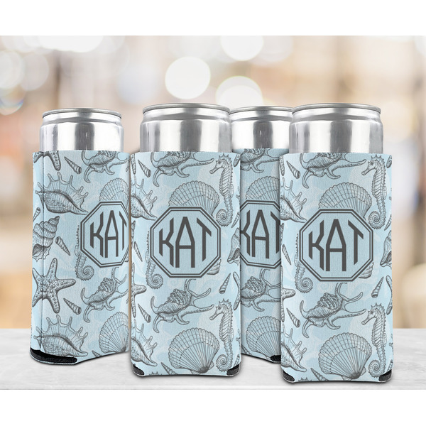Sea-blue Seashells 12oz Tall Can Sleeve - Set of 4 - LIFESTYLE