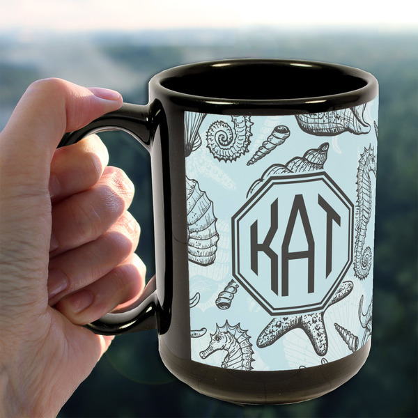 Sea-blue Seashells 15oz. Black Mug - LIFESTYLE