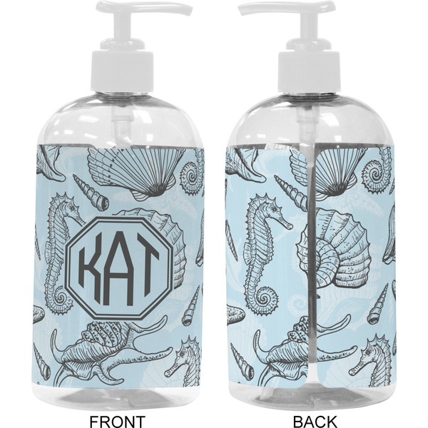 Sea-blue Seashells 16 oz Plastic Liquid Dispenser- Approval- White