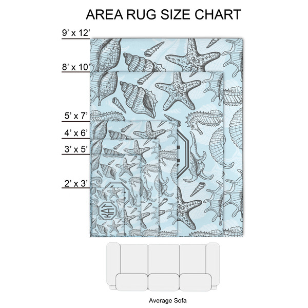 Sea-blue Seashells 2'x3' Indoor Area Rugs - Size Chart