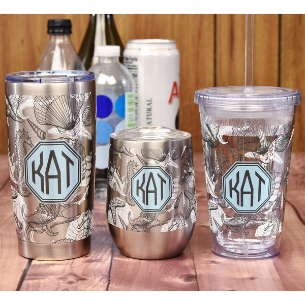 Sea-blue Seashells 20oz SS Tumbler - Full Print - In Context