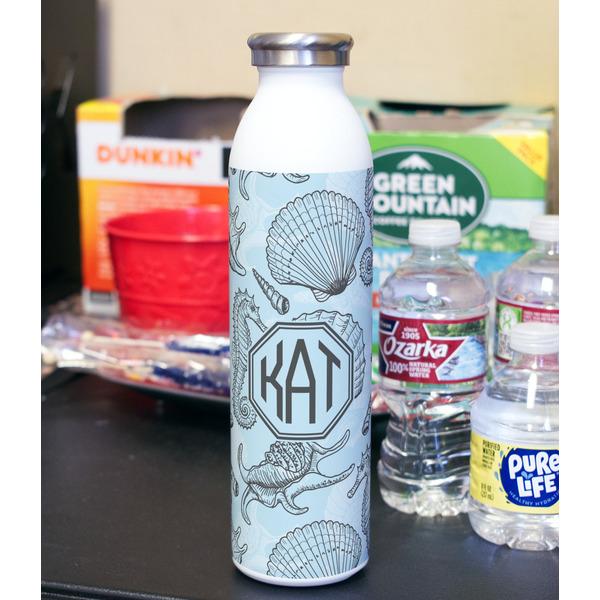 Sea-blue Seashells 20oz Water Bottles - Full Print - In Context