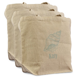 Sea-blue Seashells Reusable Cotton Grocery Bags - Set of 3 (Personalized)