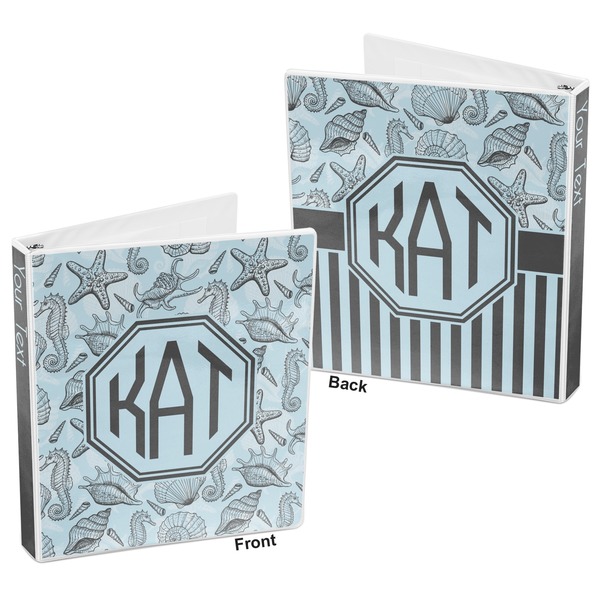 Sea-blue Seashells 3-Ring Binder Front and Back