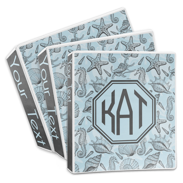 Custom Sea-blue Seashells 3-Ring Binder (Personalized)