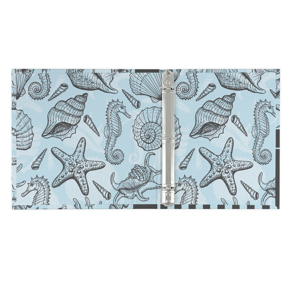 Sea-blue Seashells 3 Ring Binders - Full Wrap - 1" - OPEN INSIDE