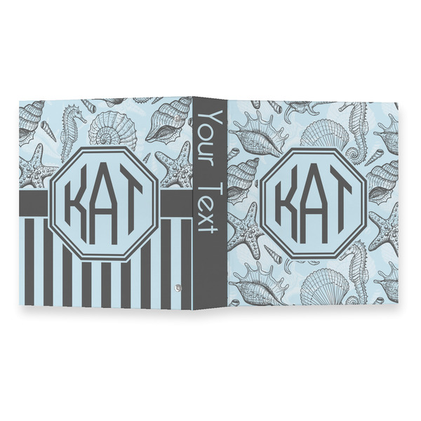 Sea-blue Seashells 3 Ring Binders - Full Wrap - 1" - OPEN OUTSIDE