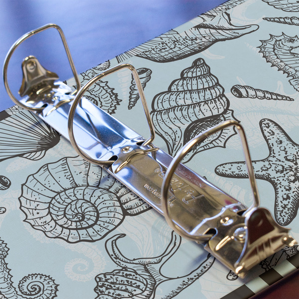 Sea-blue Seashells 3 Ring Binders - Full Wrap - 2" - DETAIL