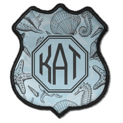 Sea-blue Seashells Iron On Shield Patch C w/ Monogram