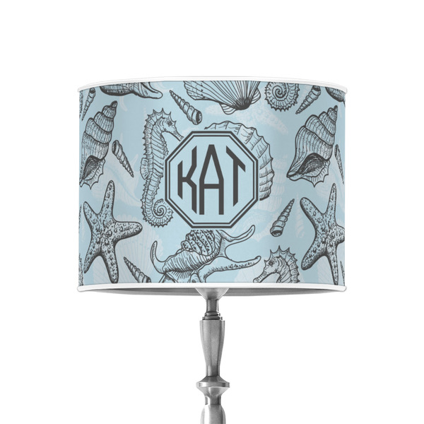 Sea-blue Seashells 8" Drum Lampshade - ON STAND (Poly Film)