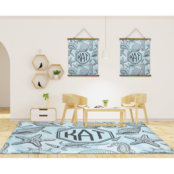 Sea-blue Seashells 8'x10' Indoor Area Rugs - IN CONTEXT