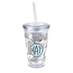 Sea-blue Seashells 16oz Double Wall Acrylic Tumbler with Lid & Straw - Full Print (Personalized)
