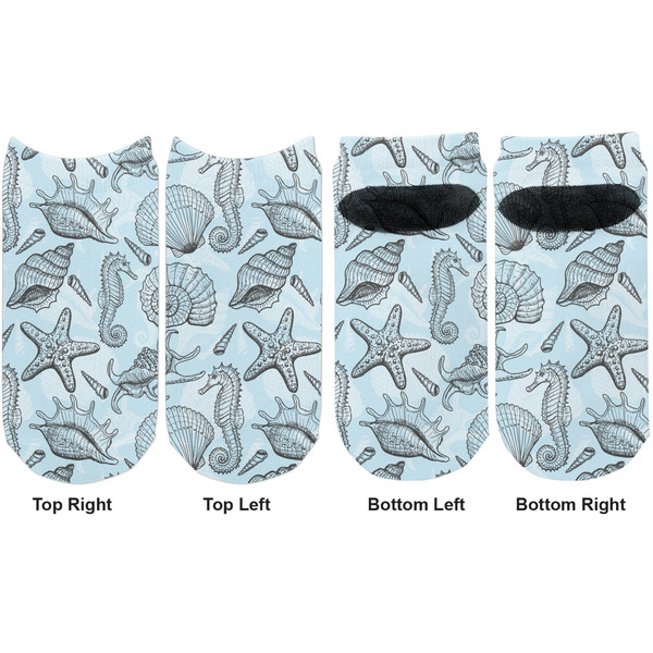 Sea-blue Seashells Adult Ankle Socks - Double Pair - Front and Back - Apvl