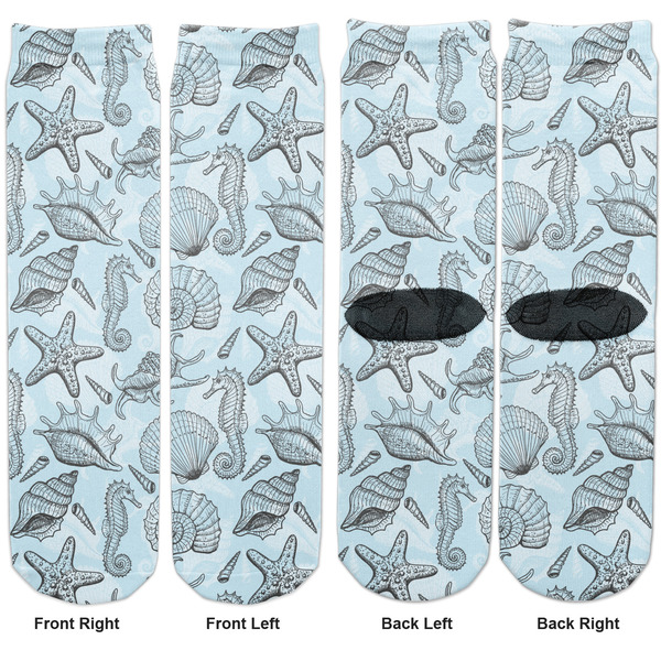 Sea-blue Seashells Adult Crew Socks - Double Pair - Front and Back - Apvl
