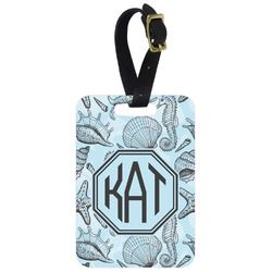 Sea-blue Seashells Metal Luggage Tag w/ Monogram
