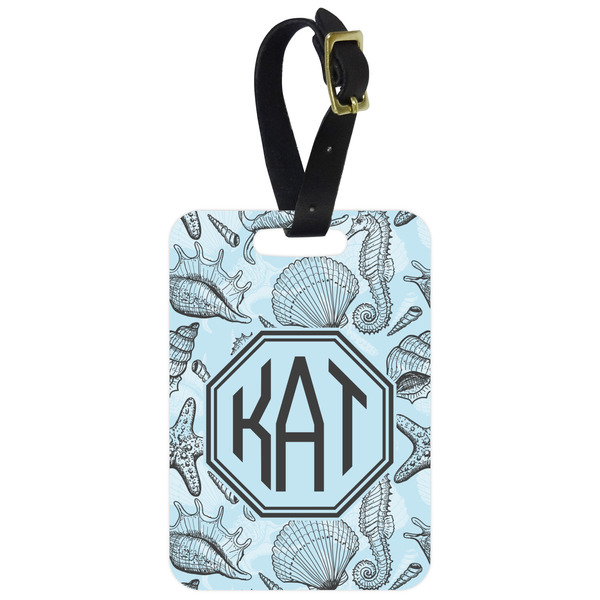 Custom Sea-blue Seashells Metal Luggage Tag w/ Monogram