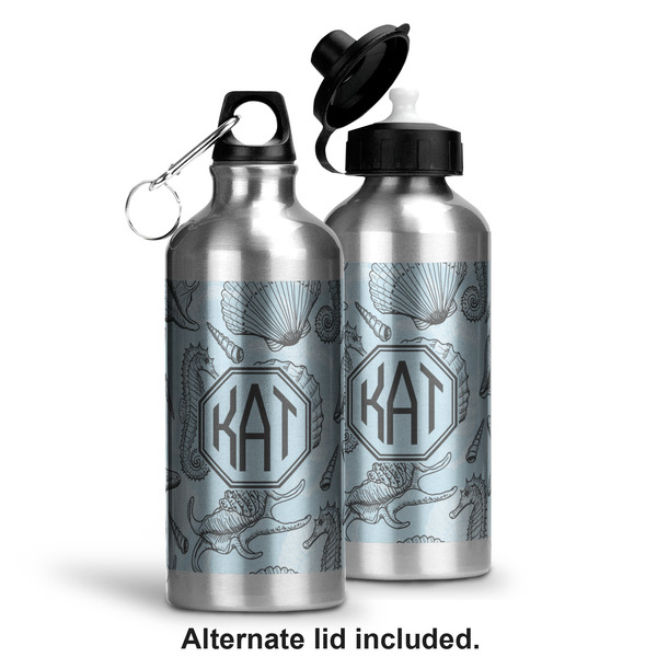 Sea-blue Seashells Aluminum Water Bottle - Alternate lid options