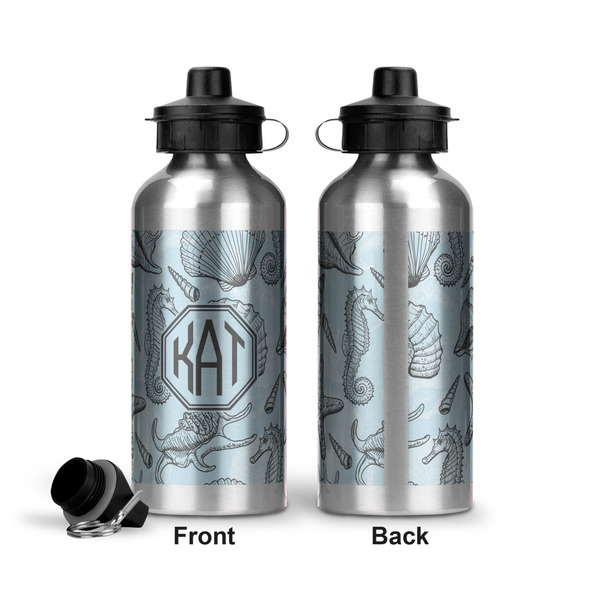 Sea-blue Seashells Aluminum Water Bottle - Front and Back