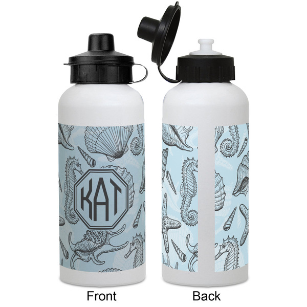 Sea-blue Seashells Aluminum Water Bottle - White APPROVAL