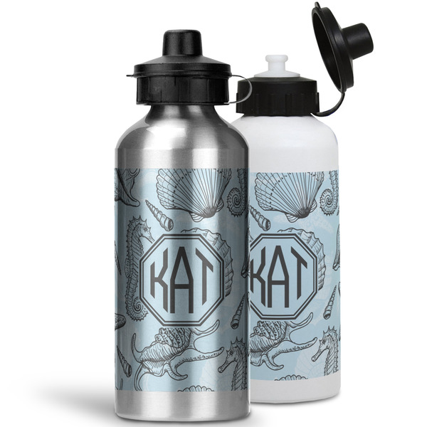 Sea-blue Seashells Aluminum Water Bottles - MAIN (white &silver)