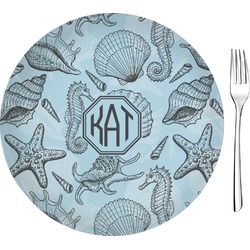 Sea-blue Seashells 8" Glass Appetizer / Dessert Plates - Single or Set (Personalized)