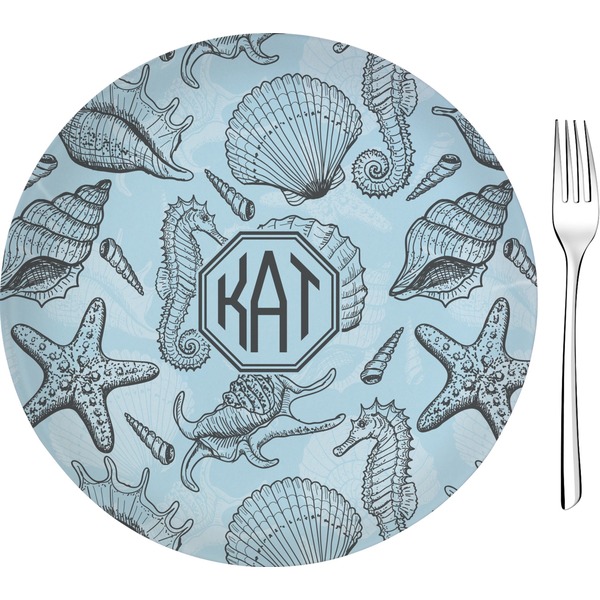 Custom Sea-blue Seashells 8" Glass Appetizer / Dessert Plates - Single or Set (Personalized)