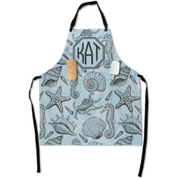 Sea-blue Seashells Apron With Pockets w/ Monogram