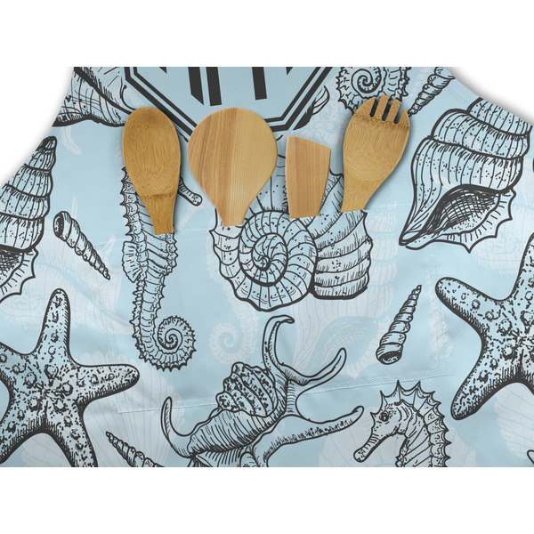 Sea-blue Seashells Apron - Pocket Detail with Props