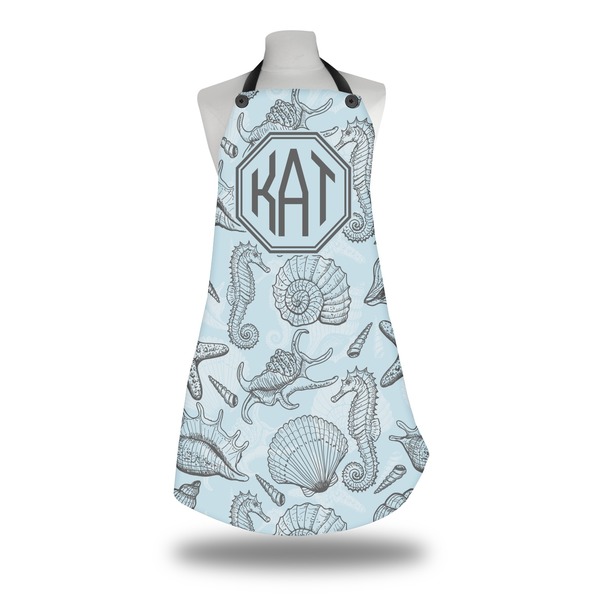 Sea-blue Seashells Apron on Mannequin
