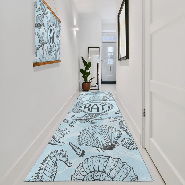 Sea-blue Seashells Area Rug Sizes - In Context (vertical)