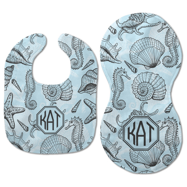 Sea-blue Seashells Baby Bib & Burp Set - Approval (new bib & burp)