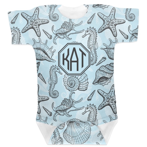 Custom Sea-blue Seashells Baby Bodysuit (Personalized)