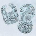Sea-blue Seashells Baby Bib & Burp Set w/ Monogram