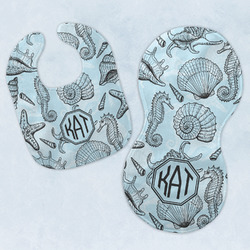 Sea-blue Seashells Baby Bib & Burp Set w/ Monogram