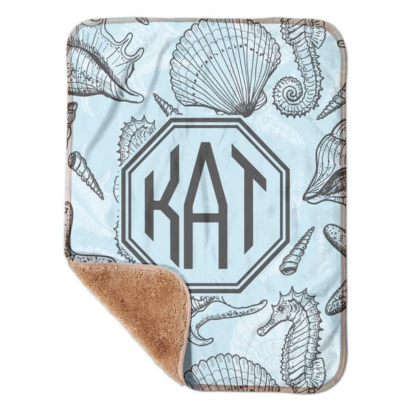 Custom Sea-blue Seashells Sherpa Baby Blanket - 30" x 40" w/ Monograms
