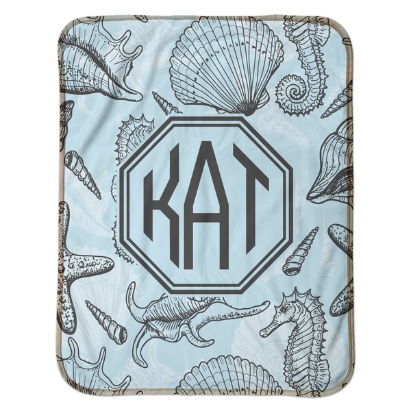 Sea-blue Seashells Baby Sherpa Blanket - Flat