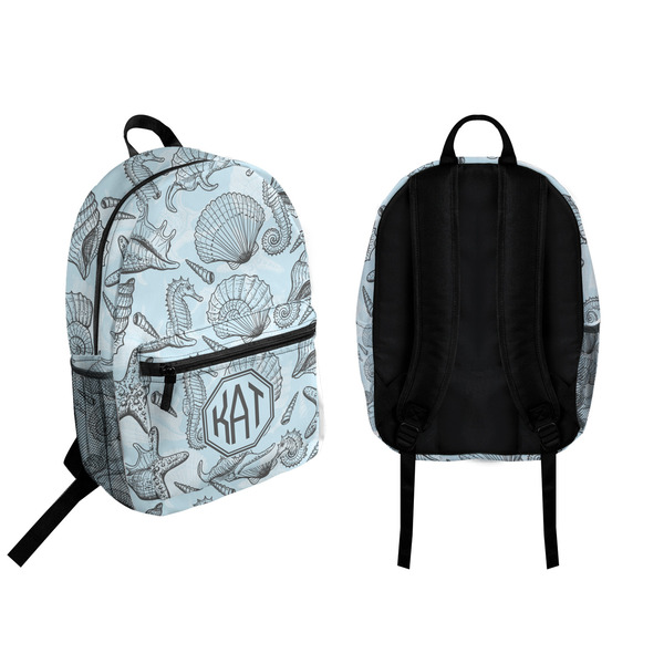 Sea-blue Seashells Backpack front and back - Apvl