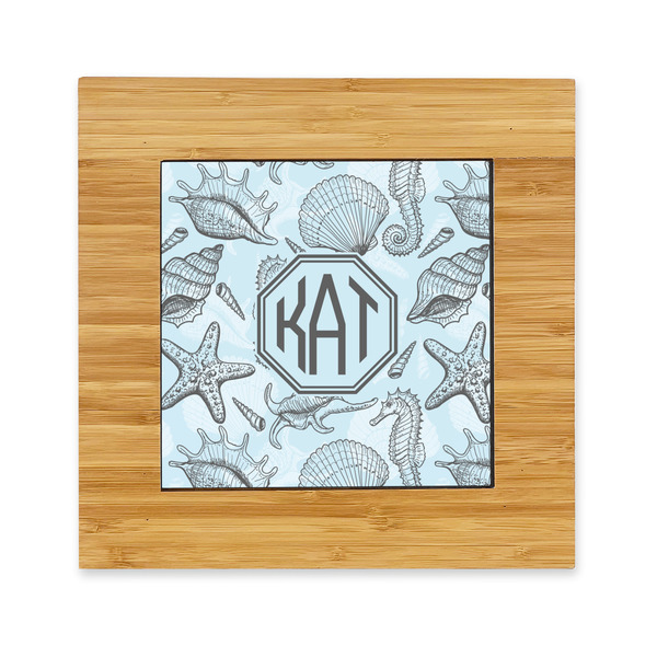 Custom Sea-blue Seashells Bamboo Trivet with Ceramic Tile Insert (Personalized)