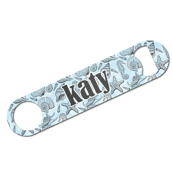 Custom Sea-blue Seashells Bar Bottle Opener w/ Monogram