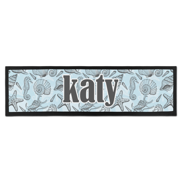 Custom Sea-blue Seashells Bar Mat - Large (Personalized)